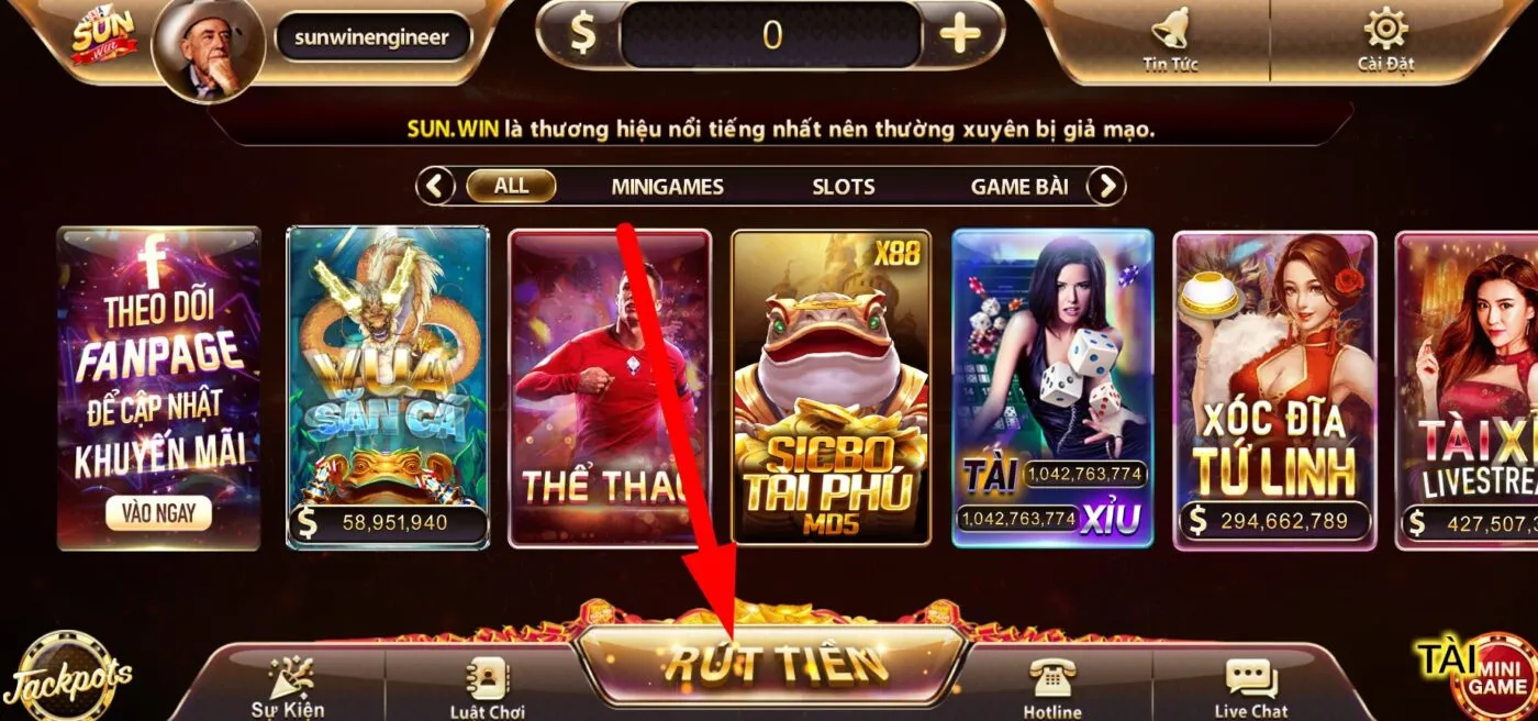 Đăng nhập vào cổng game để thực hiện giao dịch rút tiền